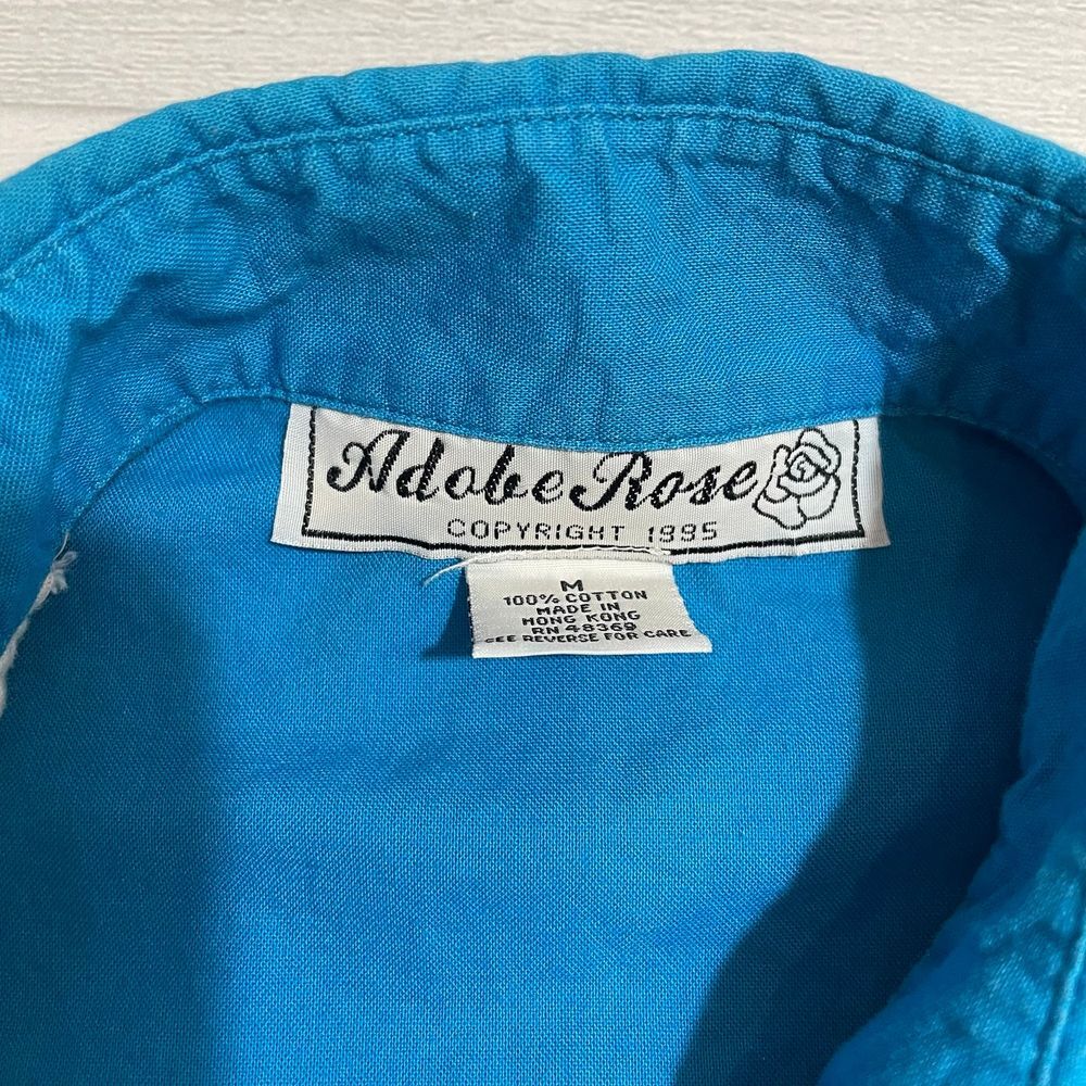 Vintage Adobe Rose womens button down shirt blue‎ white medium - Picture 4 of 6